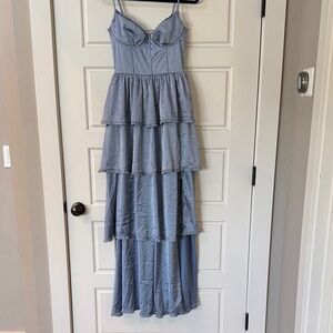 Velvi (NWT) Tiered Slate Blue Women's Dress with Spaghetti Straps